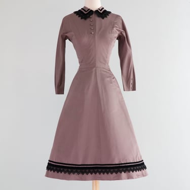 Wickedly Prim 1950's Rosewood Silk Cocktail Dress by Harvey Berin / Small