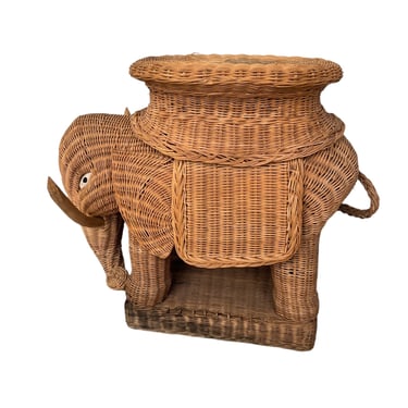 Woven Wicker Elephant Side Table Plant Stand Vintage 