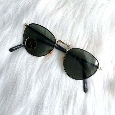 Vintage 90s Round Gold and Black Sunglasses 