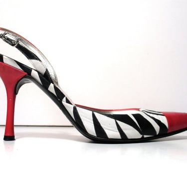 Slingback Shoes, Vintage Dolce & Gabbana stilettos, pink black white, size 37 1/2 Women 