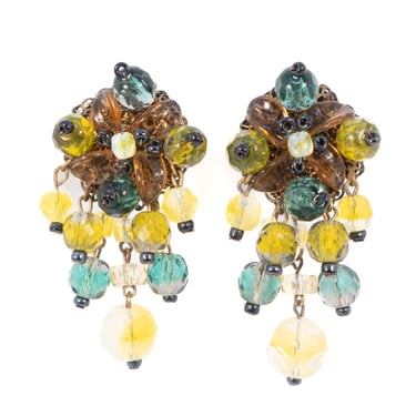 West Germany Yellow Green Bead Earrings