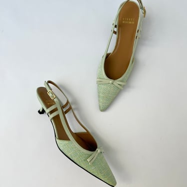 Stuart Weitzman Green Woven Canvas Slingback Heels - 5.5