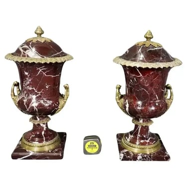 Fantastic Pair of Rouge Marble Bronze Cassolettes or Urns