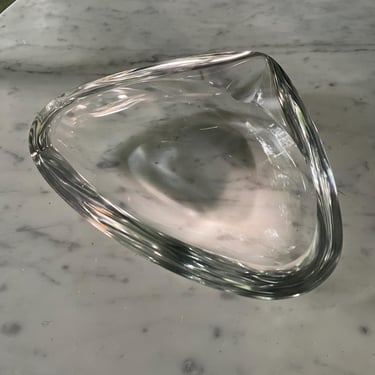 Val St Lambert Art Glass Ashtray Guitar Pick Triangular Dish Vintage 1950s Mid-Century Table Decor Signed Chestnut Acorn 