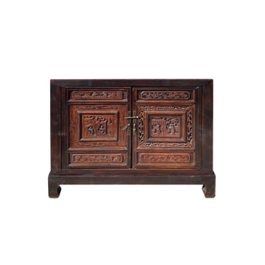 Chinese Brown Scenery Relief Carving Panel Doors Side Table Cabinet cs7430E 