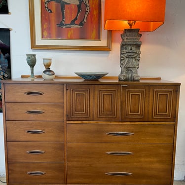 Mid Century Broyhill Sculptra Magna Walnut Highboy Dresser