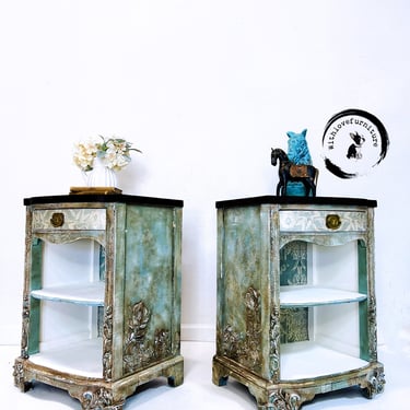 Cottage style Nightstands Old World Inspired Bedroom Storage side tables. Colorful Entryway tables. Whimsical nightstands . 