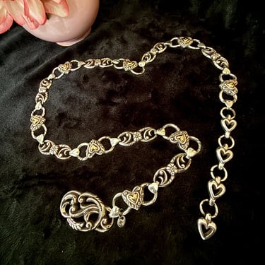 Hearts Chain Belt, Ornate Links Belt, Adjustable Fit, 2-Tone Metal, 80s 90s Vintage 