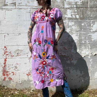 Purple Embroidered Cotton Dress