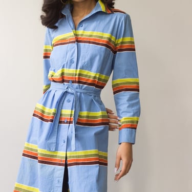 1974 Marimekko Design Research Striped Cotton Shirt Dress 