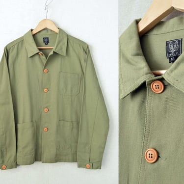 60s Style French Army Green Cotton Twill Canvas Chore Jacket - Various Sizes 