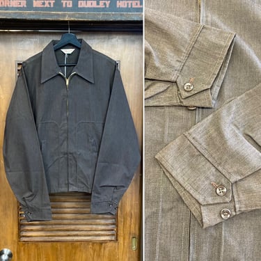 Vintage 1950’s Size XL -Deadstock- Cotton Windbreaker Rockabilly Jacket, Dark Brown Color, 50’s Vintage Clothing 