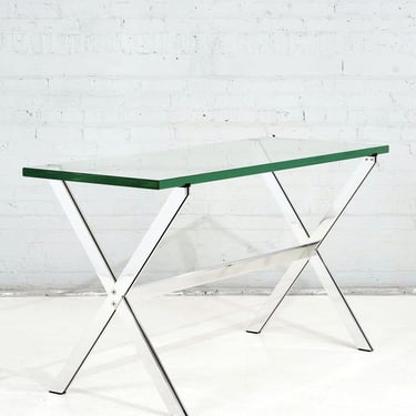 John Vesey Polished Aluminum and Glass X Base Console Table, 1960