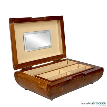 Mid-Century Art Deco Teak Sculptural Mirrored Jewelry Storage Dresser Box
