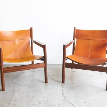 Vintage 1960's Michel Arnoult Roxinho Leather Sling Lounge Chairs Mobilia Contemporanea (Frames only - custom upholstery available) 