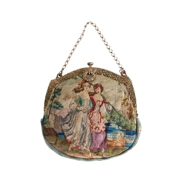 Edwardian Tapestry Purse - Antique Tapestry Purse - Romantic Tapestry Purse - 1900s Tapestry Purse - Edwardian Needlepoint Purse - 1900s Bag 