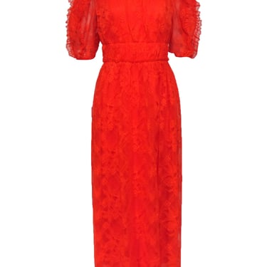 Lela Rose - Orange Floral Lace Ruffled Maxi Dress Sz 6