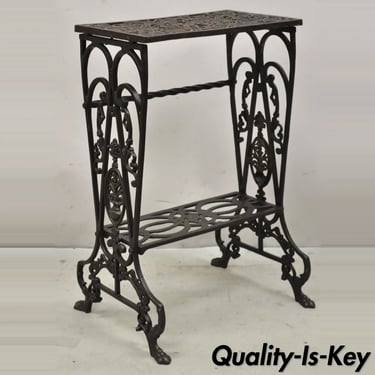 Art Nouveau Cast Iron Figural Floral Scrollwork Side Table by Art Specialty