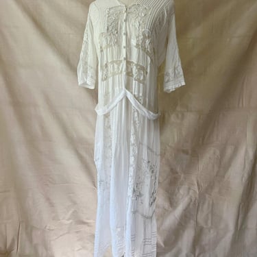 Antique Edwardian Cotton Lawn & Lace Tea Dress Size S / M 