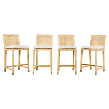 Set of Four Serena and Lily Rattan Wicker Counter Height Stools