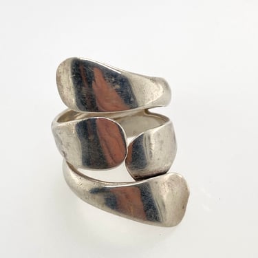 Vintage Artisan Sterling Silver Double Wrap Abstract Modern Ring Sz 6.75 Mexico 
