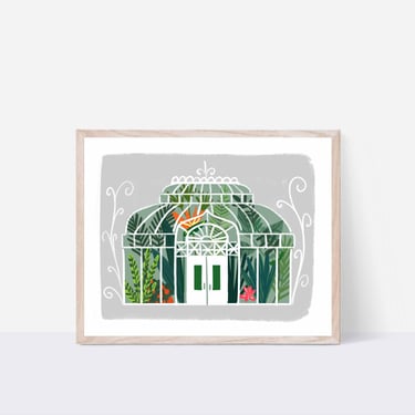 Greenhouse Botanical Art Print/ 8 X 10 Terrarium Illustration/ Tropical Garden Wall Art/ Boho Jungle Plants Decor 