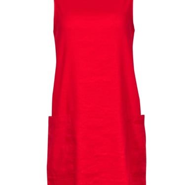 Halston - Red Linen Blend Sleeveless Shift Dress Sz M