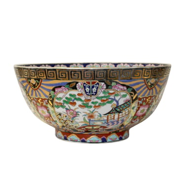 Chinese Oriental Vintage Round Black Golden Enamels Scenery Flower Bowl ws791E 