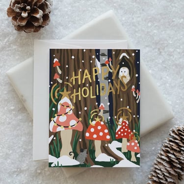 Mushroom Forest Holiday Card