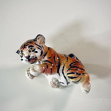 Mid-Century Italian Hand Painted Ceramic Baby Tiger Sculpture, c.1970’s 