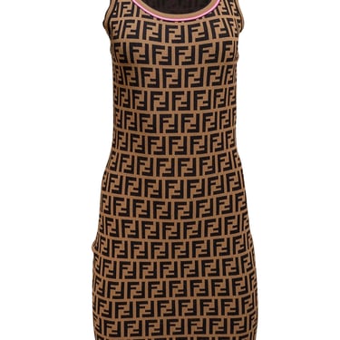 Fendi - Brown & Black Monogram Print w/ Pink Trim Tank Dress Sz 4