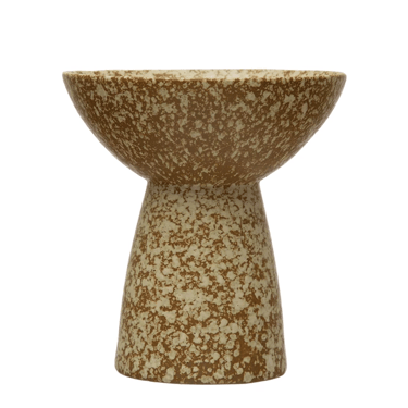 Speckled Reactive Glaze Stoneware Dish on Pedestal