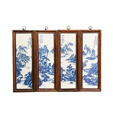 Set of 4 Chinese Porcelain Blue White Mountain Scenery Wall Panel ws2939E 