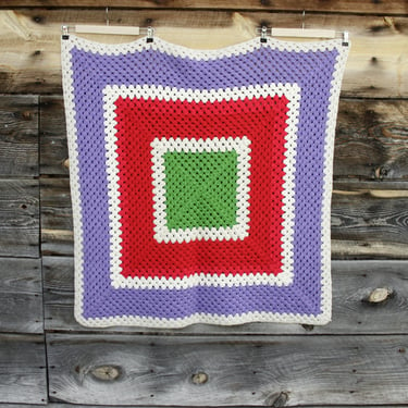 Vintage Crocheted Small Accent Throw - One Big Granny Square 