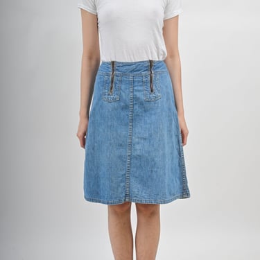 1970s Wrangler Double Zipper Medium-Wash Denim Skirt