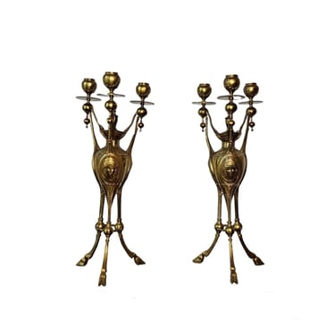 Henri Picard Gilt Bronze French Napoleon III Period Neo-Etruscan Style Candelabra Pair - Antique Three-light Candlelight Signed H. Picard 