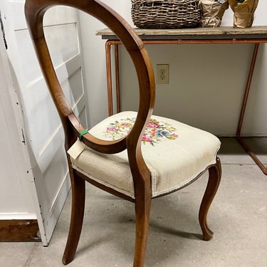 Antique Wood Needlepoint Parlor Chair | Balloon Back Chair | Carved Wood Chair | Victorian Side Chair | Dining Chair | Ornate Chair 