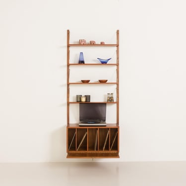 Vinyl records teak wall unit in the style of Poul Cadovius, Denmark 1960s 