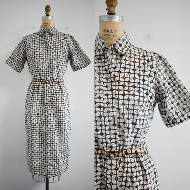 1950s/60s African Print Fabric Shirt Dress 