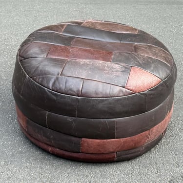 Vintage De Sede Chocolate Patchwork Pouf Ottoman 