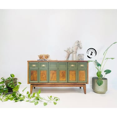 Mid Century Modern lowboy/ Two tone Dresser/ Boho Inspired/Chest of  drawers / green dresser/ Eclectic design 