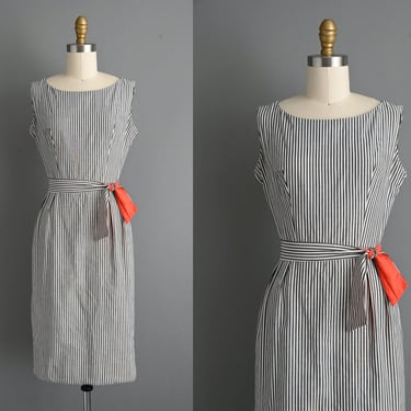 1950s vintage dress | Chambray Pinstripe Cotton Dress | XS Small | 