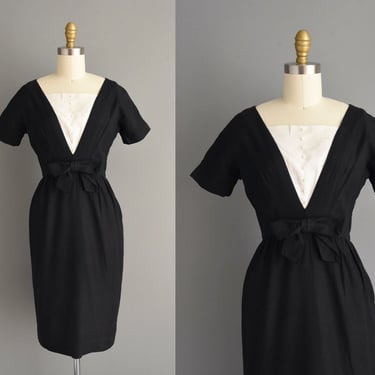 1950s vintage dress | Lanz Tuxedo Black & White Cotton Pencil Skirt Dress | XS Small | 50s dress 