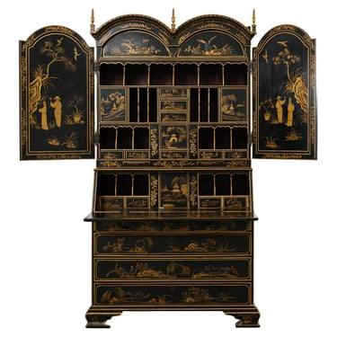 George III Style Chinoiserie Lacquered Secretary Bookcase Desk