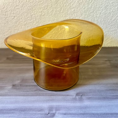 Vintage Midcentury Modern Hand Blown Amber Glass Cowboy Hat 