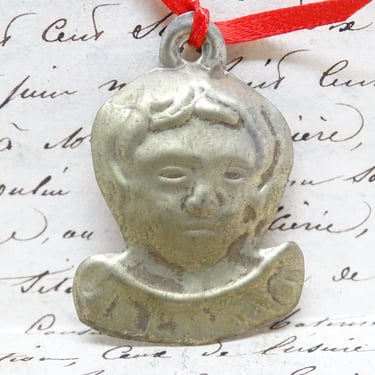 Antique Spanish 1800's Silver Girls Head Ex Voto, Spanish Votive Amulet, Jaen Cathedral Spain, Vintage Religious Pendant 