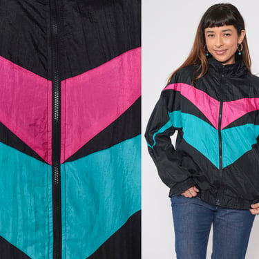 Color Block Windbreaker Jacket 80s 90s Black Purple Green Red