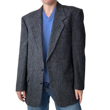 Vintage 1980s Harris Tweed Mens Gray Wool Chevron Scottish Sport Coat Blazer 42R 