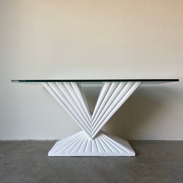 1980s Postmodern Geometric Plaster Console Table with Glass Top 