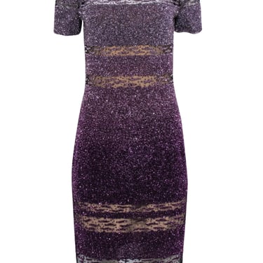 Pamella Roland - Purple Ombre Sequined Dress w/ Mesh Sz 8